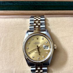 Rolex Datejust 16013 Factory Champagne Diamond Dial 18k Gold And Steel