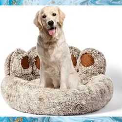 Large 35" Bear Paw Dog Bed 35" In Light Brown/Gray.