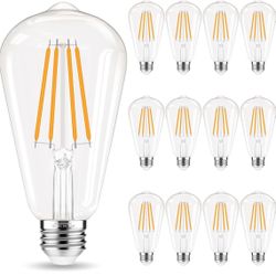 Edison Bulbs, E26 LED Bulb 60 watt Non-Dimmable, Soft White 2700K, ST58 Vintage Light Bulbs, 90+ CRI, 6W 600LM, E26 Medium Base, Clear Glass, 12 Pack 
