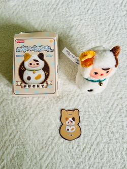 pop mart pucky roly poly kitty vinyl plush figure - calico