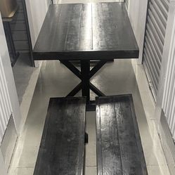 Solid Wood Large Kitchen Table And Benches 