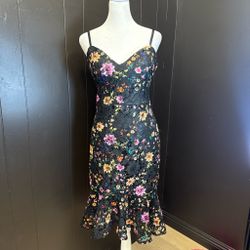 Guess Floral Lace Mermaid Midi Dress Black Cottagecore Coquette Y2K