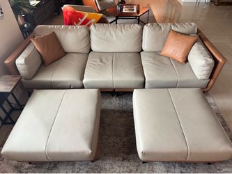 Leather Sofa + Two Ottomans