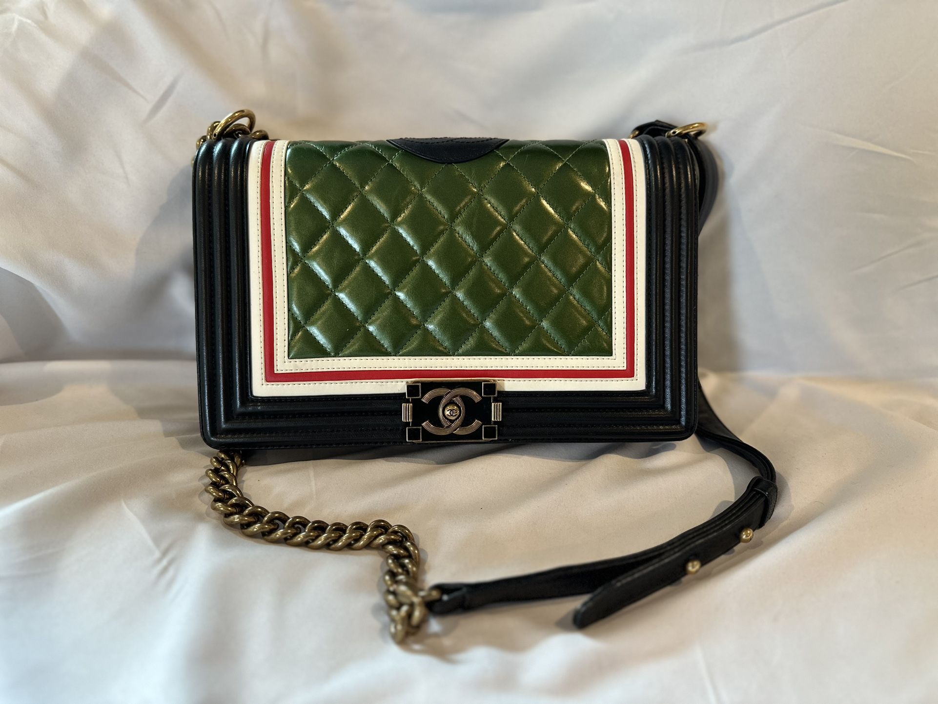 Chanel Crest Boy Flap Bag Quilted Lambskin Old Medium