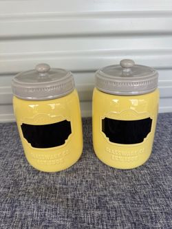 2 Pc Yellow Canisters with lids - Model home decor
