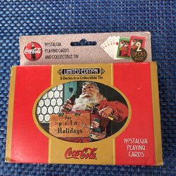 1998 Vintage Coca-Cola Playing Cards Santa Workshop Sparkling Holidays Tin
