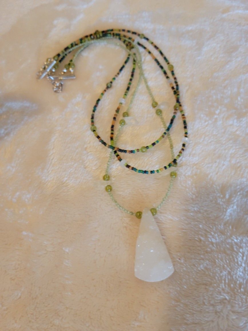 Drury White Pendant 3 Stranded Necklace