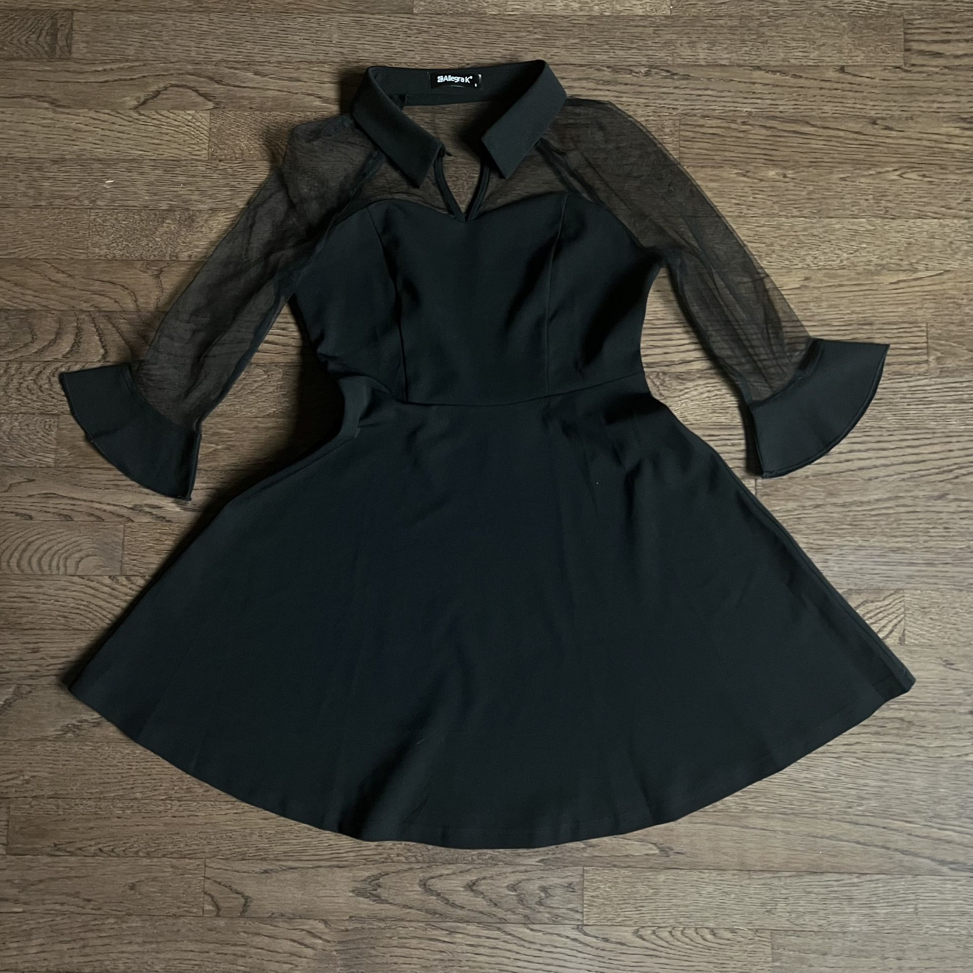 Allegra K Fit And Flare Chiffon Black Dress, S