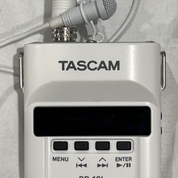 Tascam DR-10L Compact Digital Audio Recorder and Lavalier lav Mic Combo White- With Carrying Case