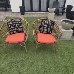 Two Wicker Chairs With Cushions 