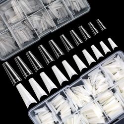 1000 PCS French Coffin Ballerina Nail Tips Acrylic Nails Artificial Half False Flake Nail Tips 10 sizes with Clear Plastic Cases for Nail Salon Nail S