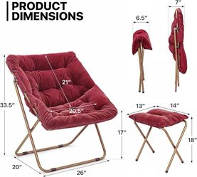 V125 $40  Square Folding Faux Fur Saucer Chair for Bedroom Living Room Foldable Metal Frame Oversized Large Comfy Furry Padded Soft Cozy Moon Chair wi