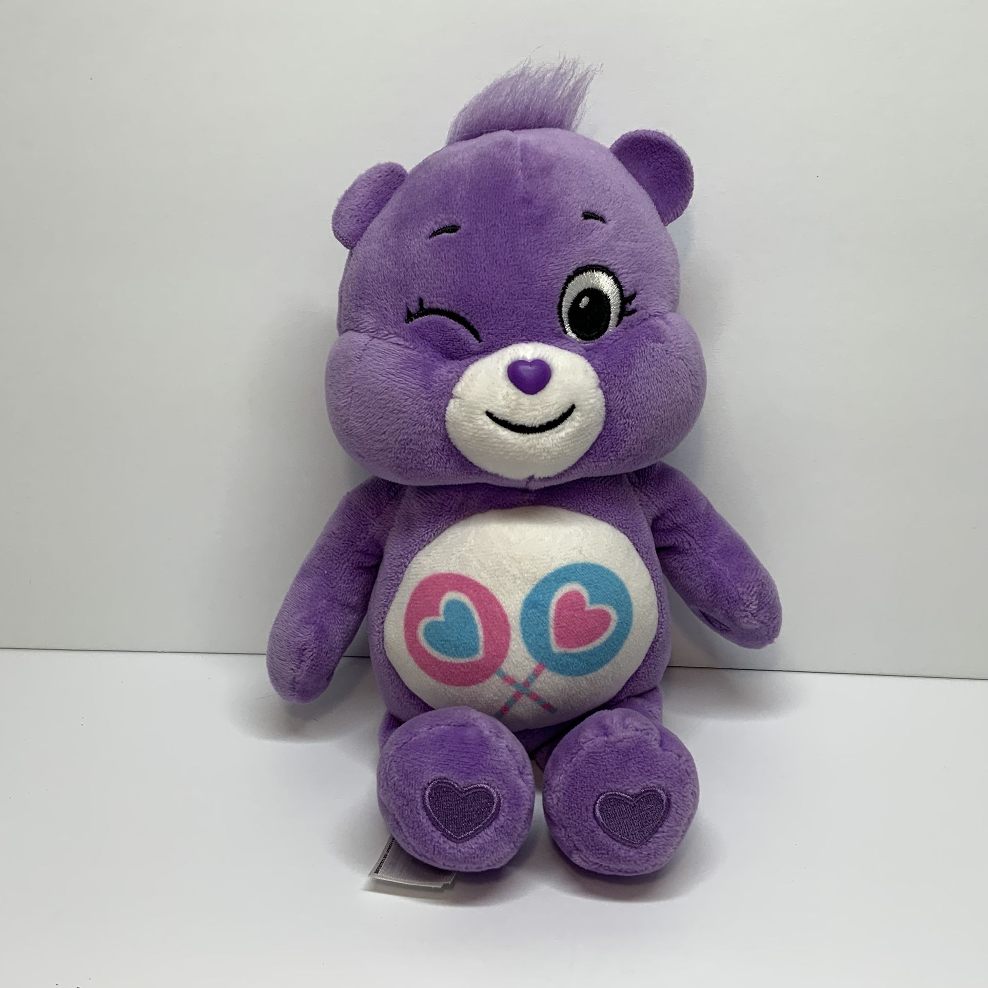 2021 Care Bears Unlock The Magic Share Bear 10” Purple Winking Stuffed Plush Toy