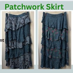 Blue Floral Patchwork Skirt