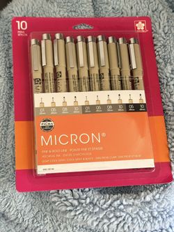 Sakura Pigma Micron Fineliner Pens 10-Pack Multicolor Light Cool Gray Black
