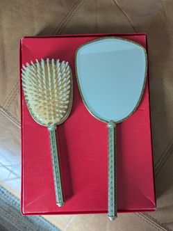 Vintage Gold Vanity Brush and Mirror Set