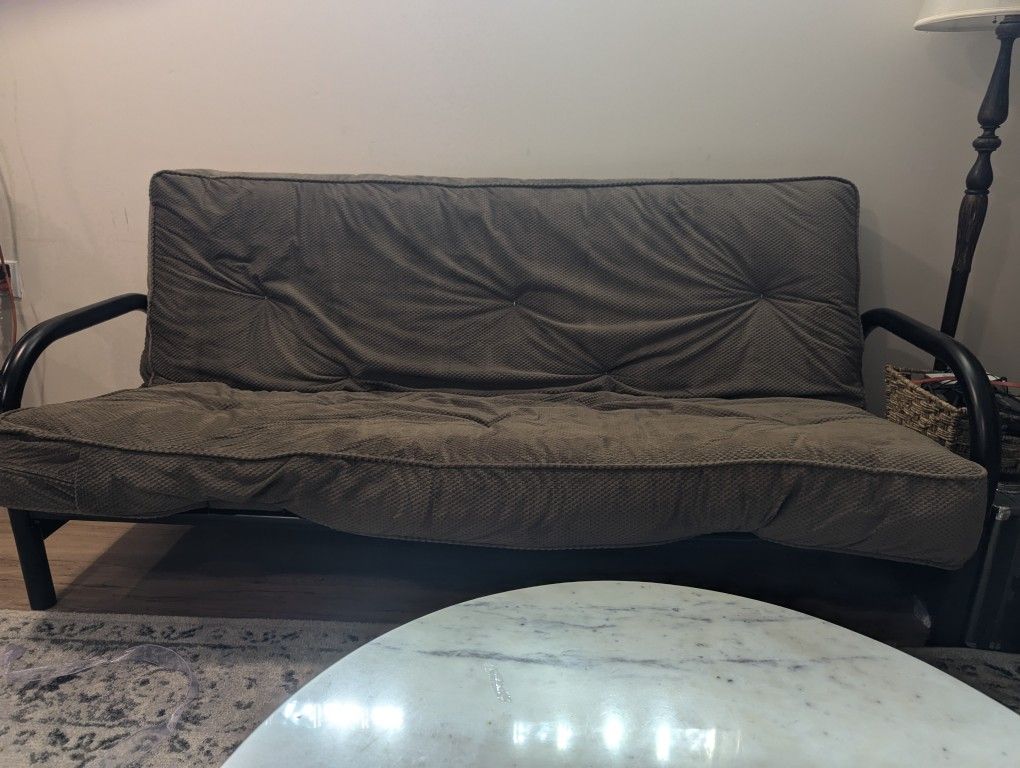Futon - Metal Black Frame And Brown Soft/ Velvet Like Cover