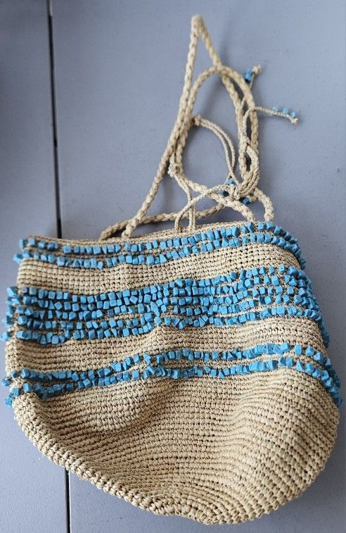 J Crew Straw Purse With Turquoise Stones