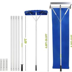 🥨2-in-1 Aluminium Snow Roof Rake, 5-21FT Extendable Roof Rake with 25" Balde, 15' Snow Slide, Large Wheels & Anti-Slip Handle, Lightweight Roof Snow 