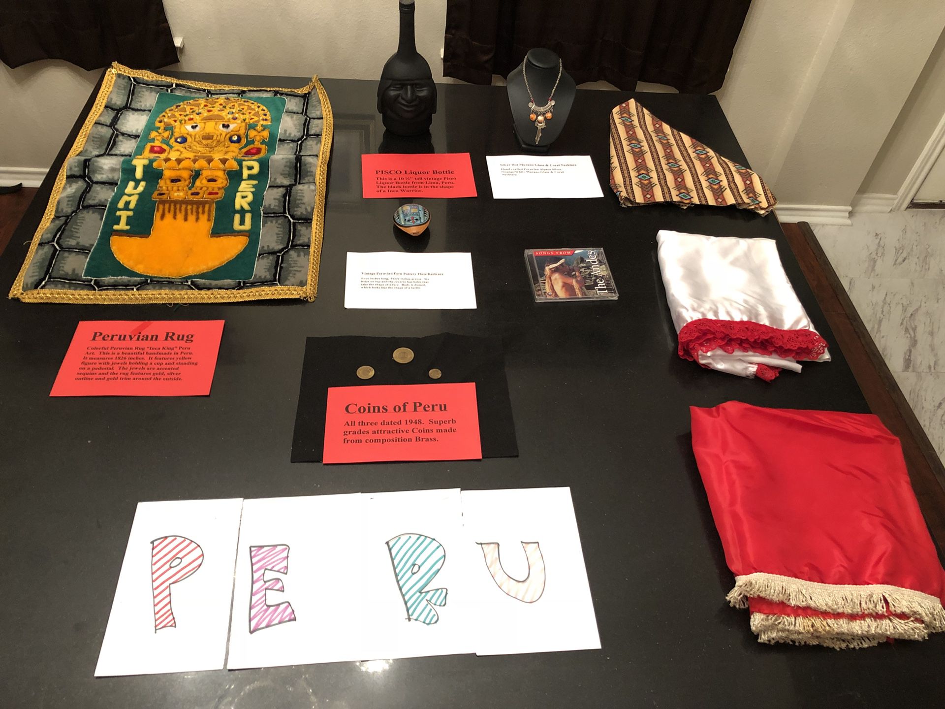 ITEMS USED AT CULTURE FAIR FROM PERU