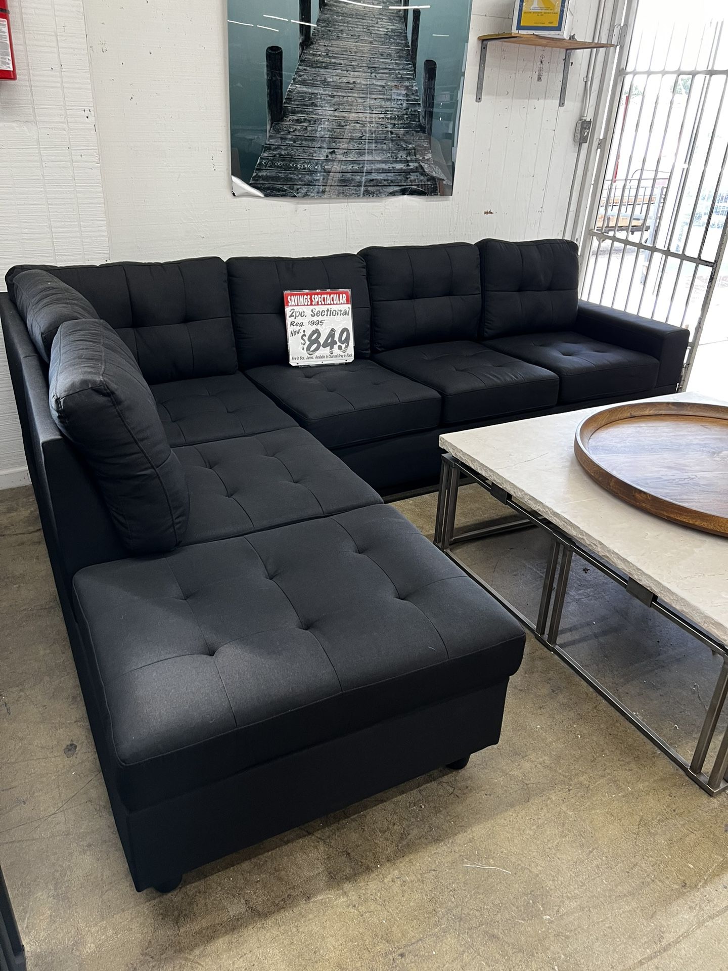 BRAND NEW Black Sectional (also In Gray). (Reg. $995)