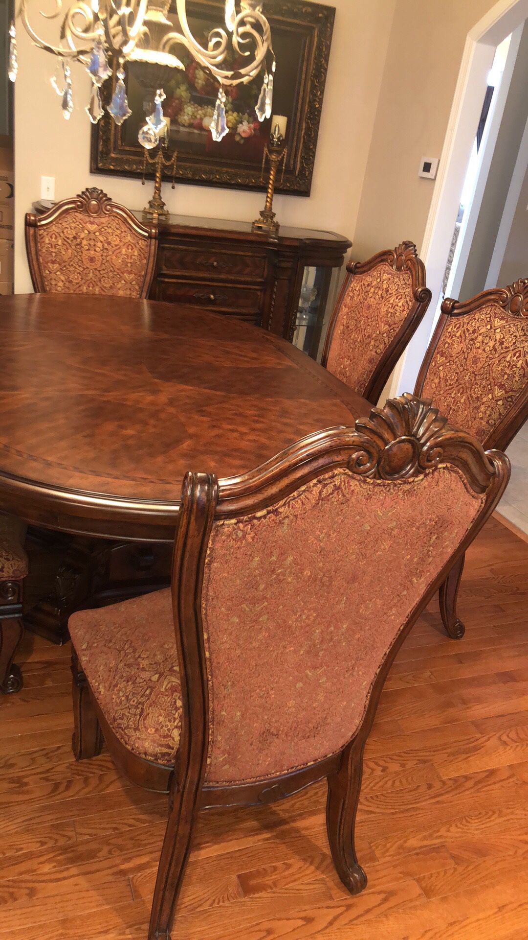 Aico Windsor court dining room set six chair and marble top server table can be oval and round