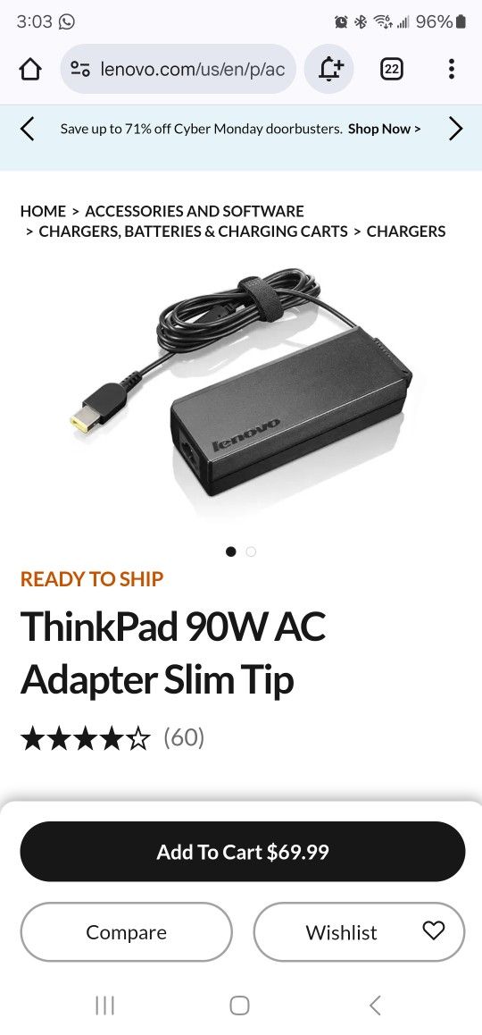 Lenovo Laptop Charger Adapter