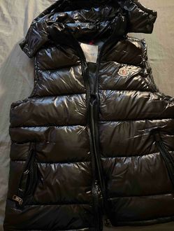 Moncler Black Glossy Puffer Vest with Hood