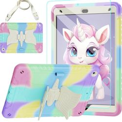 for iPad 9th/8th/7th Generation Case 10.2" with Tempered Glass Screen Protector,Unicorn Stand & Pencil Holder Shoulder Strap,Shockproof for iPad 10.2 