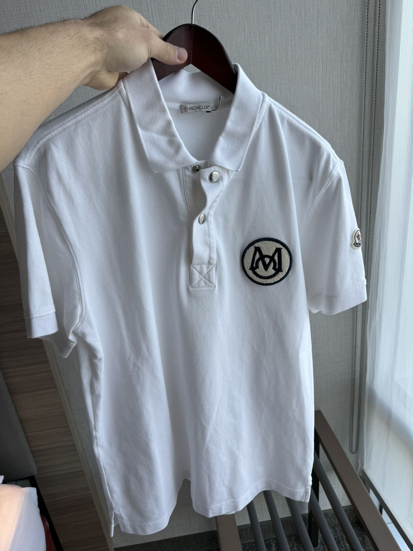 White Moncler Big Logo Polo Shirt
