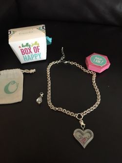 Origami Owl necklace, locket, and charms