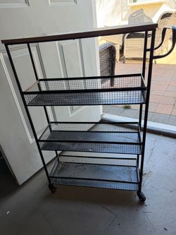 4-Tier Rolling Utility Cart with Wood Top