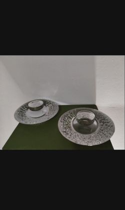 ORREFORS SWEDEN CRYSTAL VOTIVE - CANDLE HOLDER SET OF 2 / C7