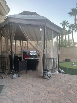 Outdoor Patio Gazebo with Curtains & Mosquito Netting – $100 OBO