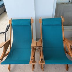 Handmade Wood & Mesh Folding Deck Chairs