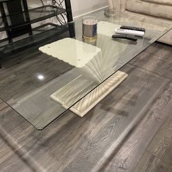 3 Pc Ivory Textured Stone Glass Table Set