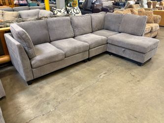 BELFFIN Modern Grey Plush L-Shaped Modualr Sectional with Storage
