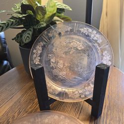 Set of 4 - Federal Glass Sharon Cabbage Rose Pink Depression Dinner Plates