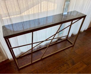 Faux stone geometric entry console table