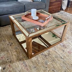 Wood Glass Top Square Coffee Table 