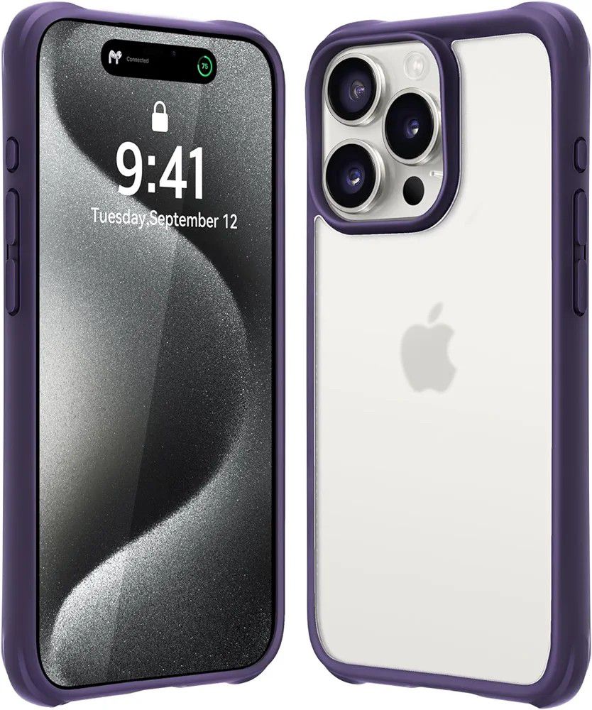 iPhone 15 Pro Max Case, [Dustproof Design] Full-Body Rugged Shockproof Hard Phone Case with  Camera Lens Protector, Purple