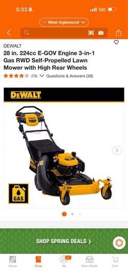 DEWALT 28 in. 224cc E-GOV Engine 3-in-1 Gas RWD Self-Propelled Lawn Mower with High Rear Wheels