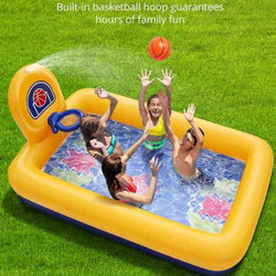 New in box. Inflatable big strong pool w/ basketball 🏀 net. I believe there's a ball as well. Didn't Open box. See photos. Water sprinkler above net 