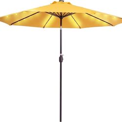 Outdoor 7 ft Solar Powered 24 LED Lighted Patio Umbrella Table Market Umbrella with Crank & Push Button Tilt for Garden, Deck, Backyard, Pool, 8 Steel
