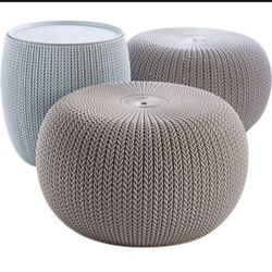 Garden Stool With Side Table  Brown Stool Table White