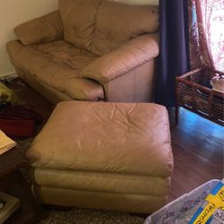 Leather Loveseat And Ottoman  