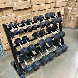 NEW Rubber Hex Dumbbells 5lb - 50lb Dumbbell Pairs Olympic Weights Home Gym Workout Equipment Fitness Weight Set 