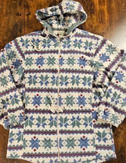 Vintage L.L. Bean Zip Geometric Full Zip Fleece Jacket USA Made Womens Sz Large