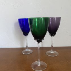 3 Italian Murano Hand Blown Tulip Wine Glasses