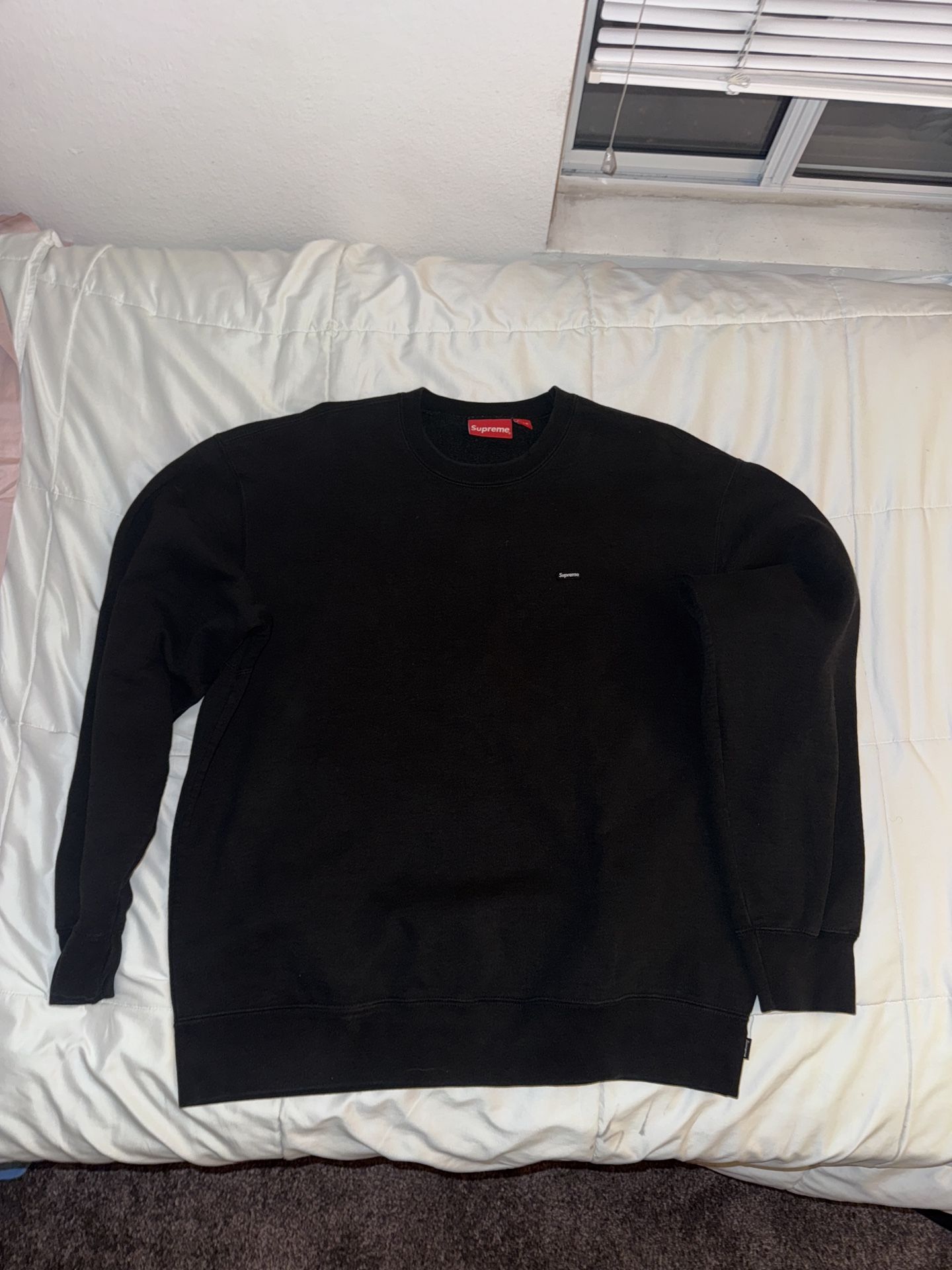 Supreme Small Box Logo Pique Crewneck Top Black, Long Sleeve, Size Large